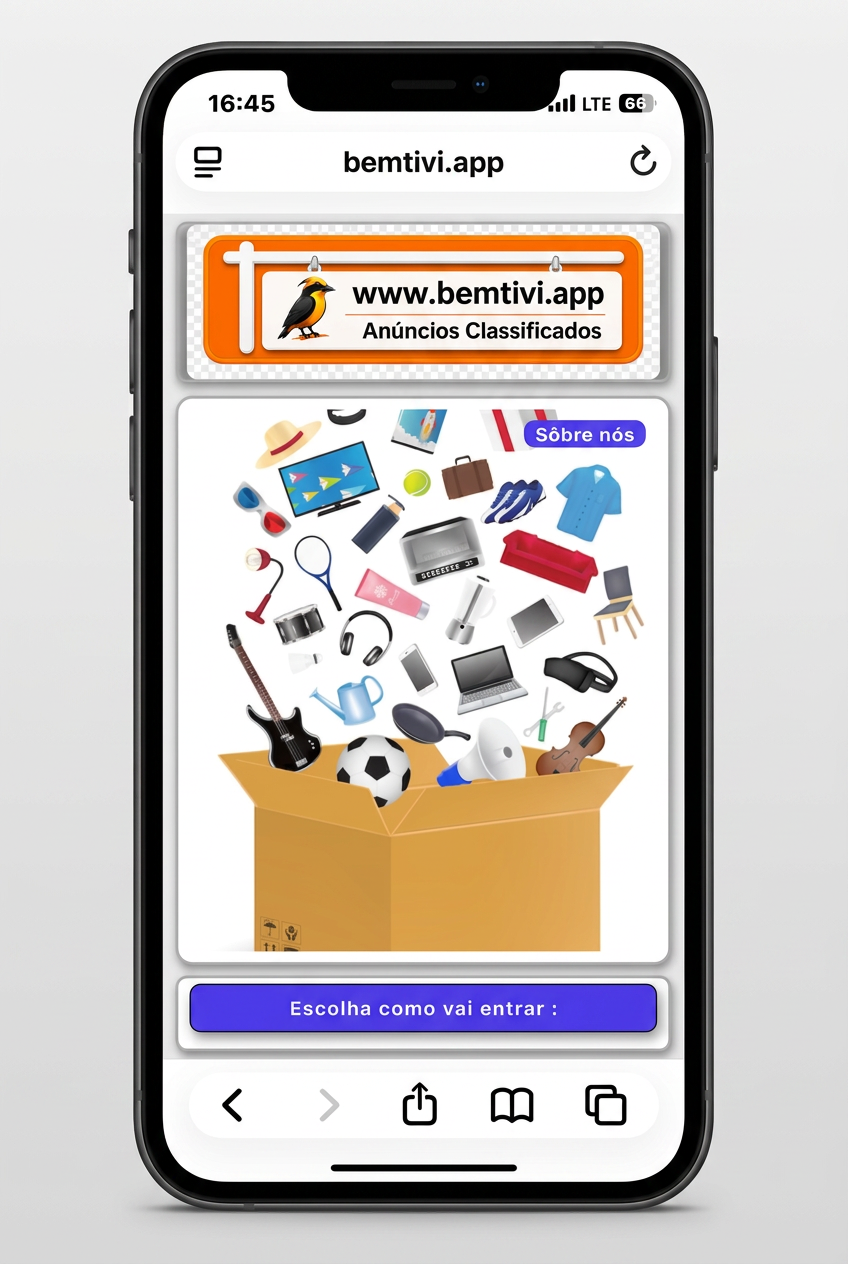 App BemTivi exibindo anúncios classificados em um celular